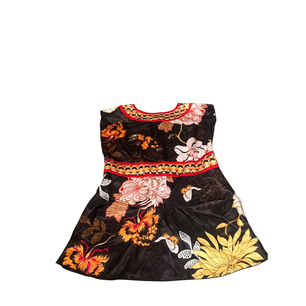 Y2K Wet Seal Floral Butterfly Babydoll Top Black Satin Sleeveless V-Neck Large - Picture 2 of 5